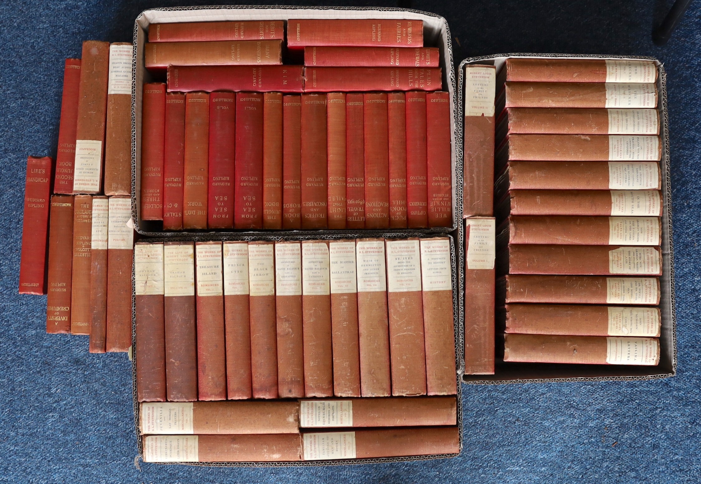 Stevenson, Robert Louis - The Works of .... Edinburgh Edition, 32 vols. some with frontispieces and other illus,; publisher's cloth with printed spine labels, gilt tops. 1895